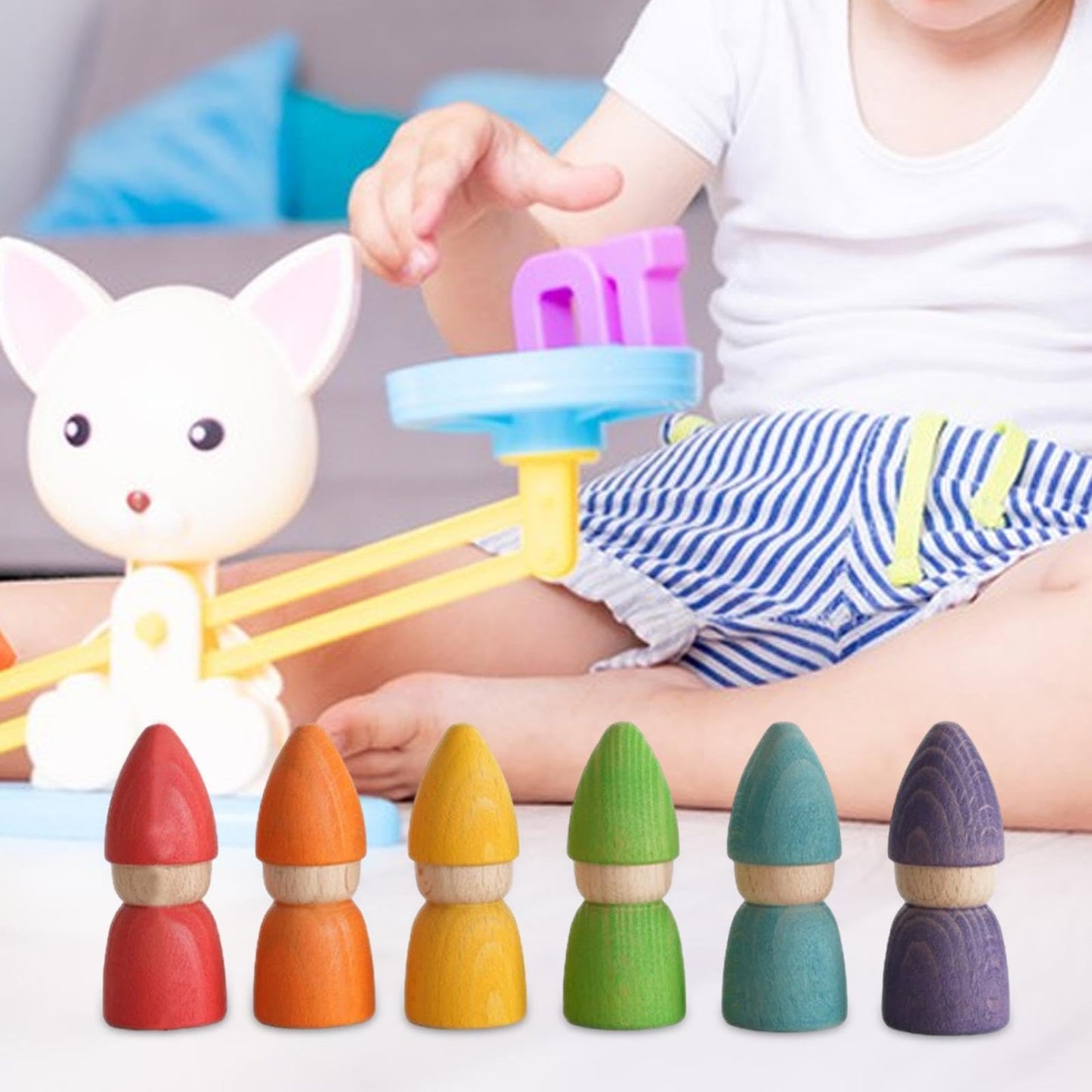 Merishopp Rainbow Wood Peg Dolls Early Learning Wooden Toys For Toddlers Kids Children| Baby Learning Toy | Infant Activity Toy
