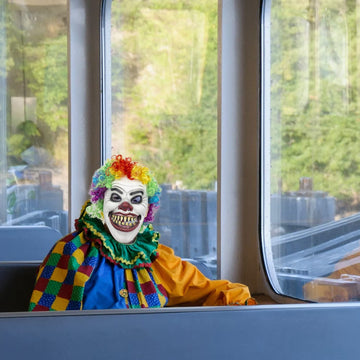 PartyHop Clown Mask with Wig Moving Jaw Latex Full Head Scary Horror Mask Fancy Dress for Halloween Carnival Costume Party