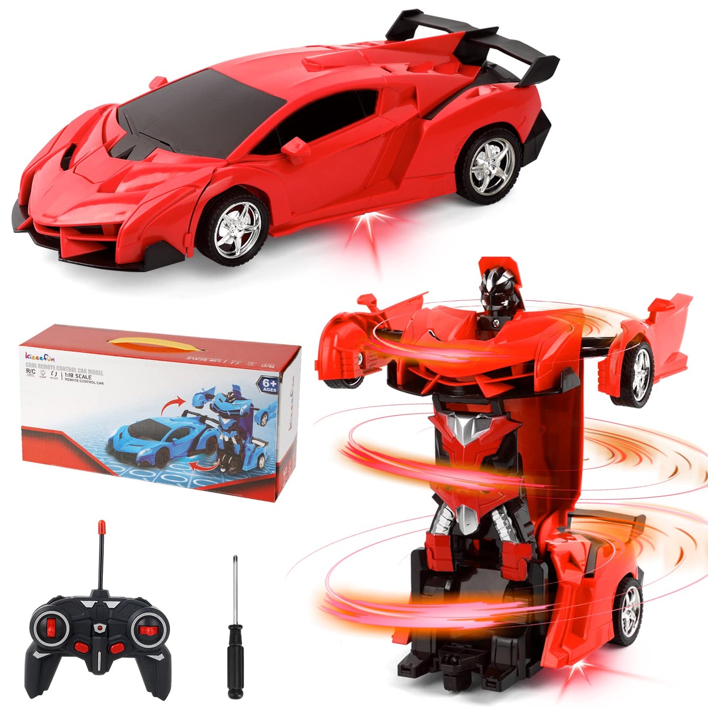 Kizeefun Remote Control Car, Rechargeable Transformable Remote Control Car for Boys and Girls with Flashing Lights and 360