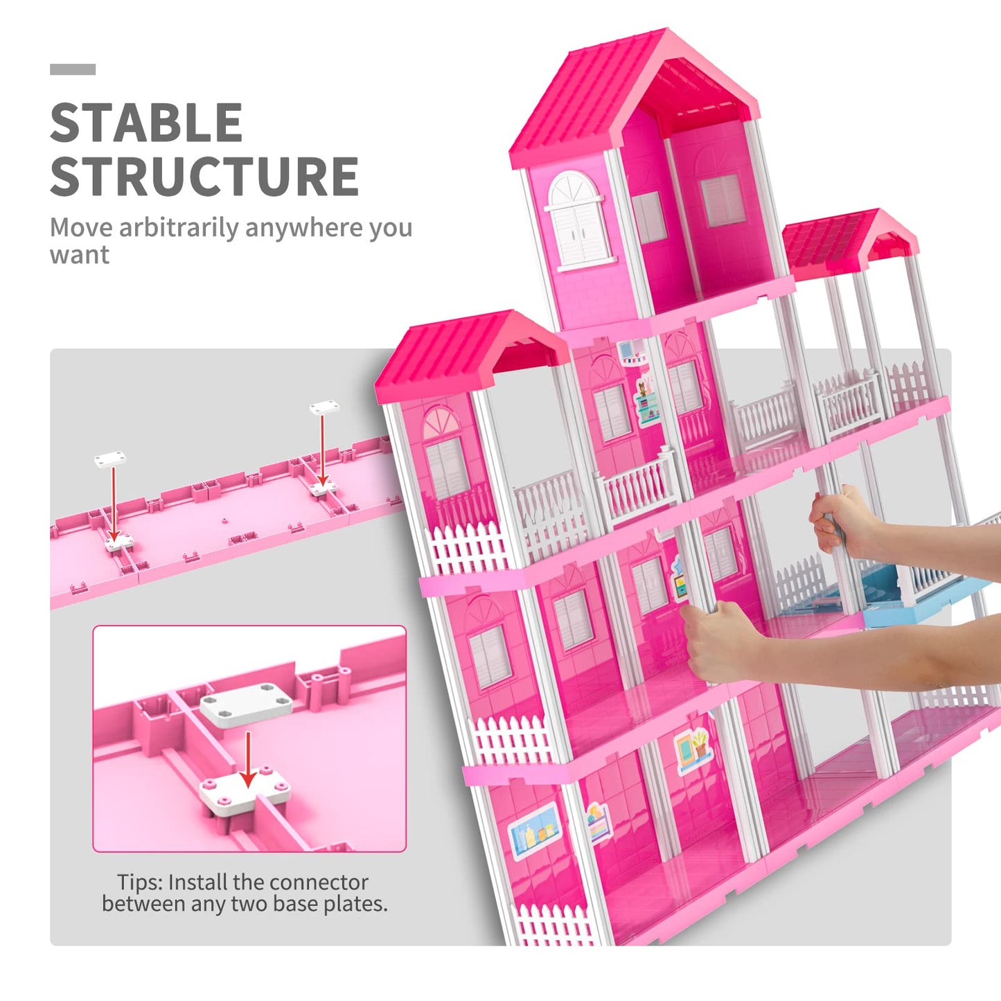 Temi Dream House Doll House With 2 Doll Toy Figures, 4-Story 10 Rooms Dollhouse With Accessories And Furniture, Toddler Playhouse Gift For Kids Ages 3 Toys For 3 4 5 6 Year Old Girls