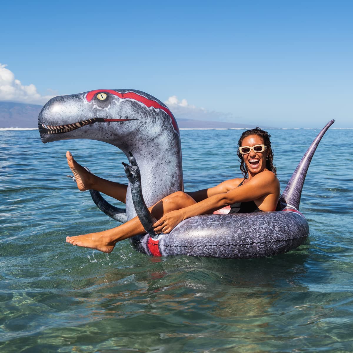 Poolcandy Inflatable Animal Swim Ring Pool Tube Velociraptor. This Furious Raptor Will Prowel The Beach, The Lake Or Your Swimming Pool.