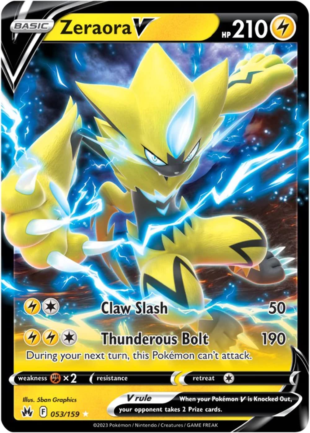 Pokemon Zeraora V Ultra Rare Card 053/159 - Crown Zenith - Silver Paper Collectible