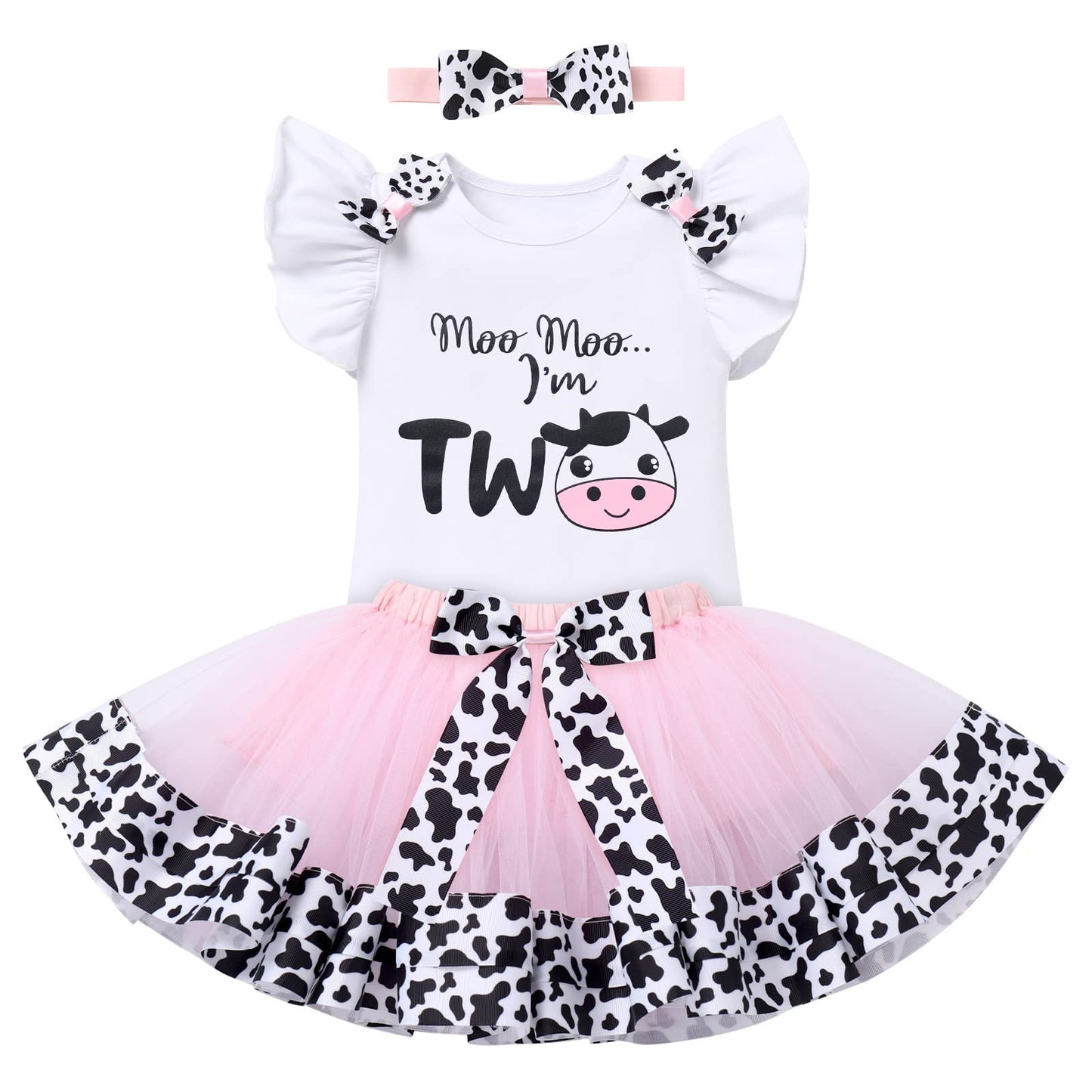 Cow Second Birthday Girl Outfit Toddler Romper Cow Tutu Skirt Headband Cake Smash Photoshoot Baby Cows Print My 2Nd Birthday Out