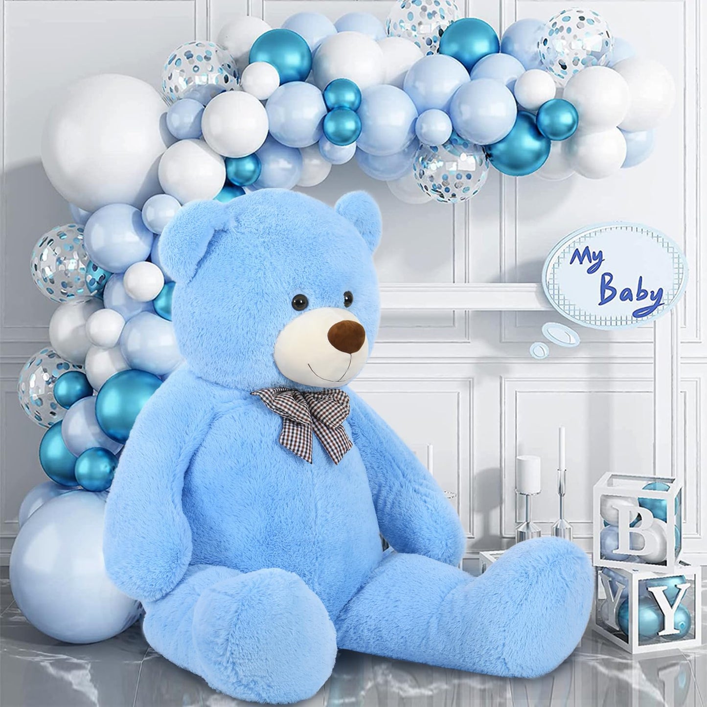 Maogolan Giant Teddy Bear Plush, Life Size Large Teddy Bear Stuffed Animal 5 Feet,Soft And Fluffy Big Teddy Bear Gift For Baby Shower,Christmas,Valentines,Blue