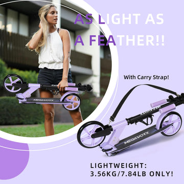 Megavotx Foldable Kids Scooter with 8 inch Sturdy Wheels - Scooters for Kids Teens mature-themeds Ages 6+ Adjustable Handlebar Gift for Boys&Girls 220lbs Max Load Capacity Bearing ABEC7 - Purple