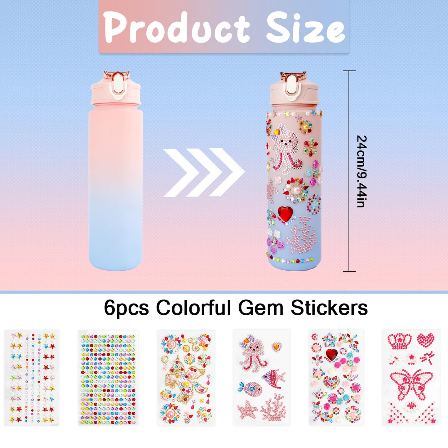 Valentines Day Gifts for Girls Decorate Your Own Water Bottle Kits for Girls 4-12 Girls Water Bottle Gem Stickers DIY Arts and C
