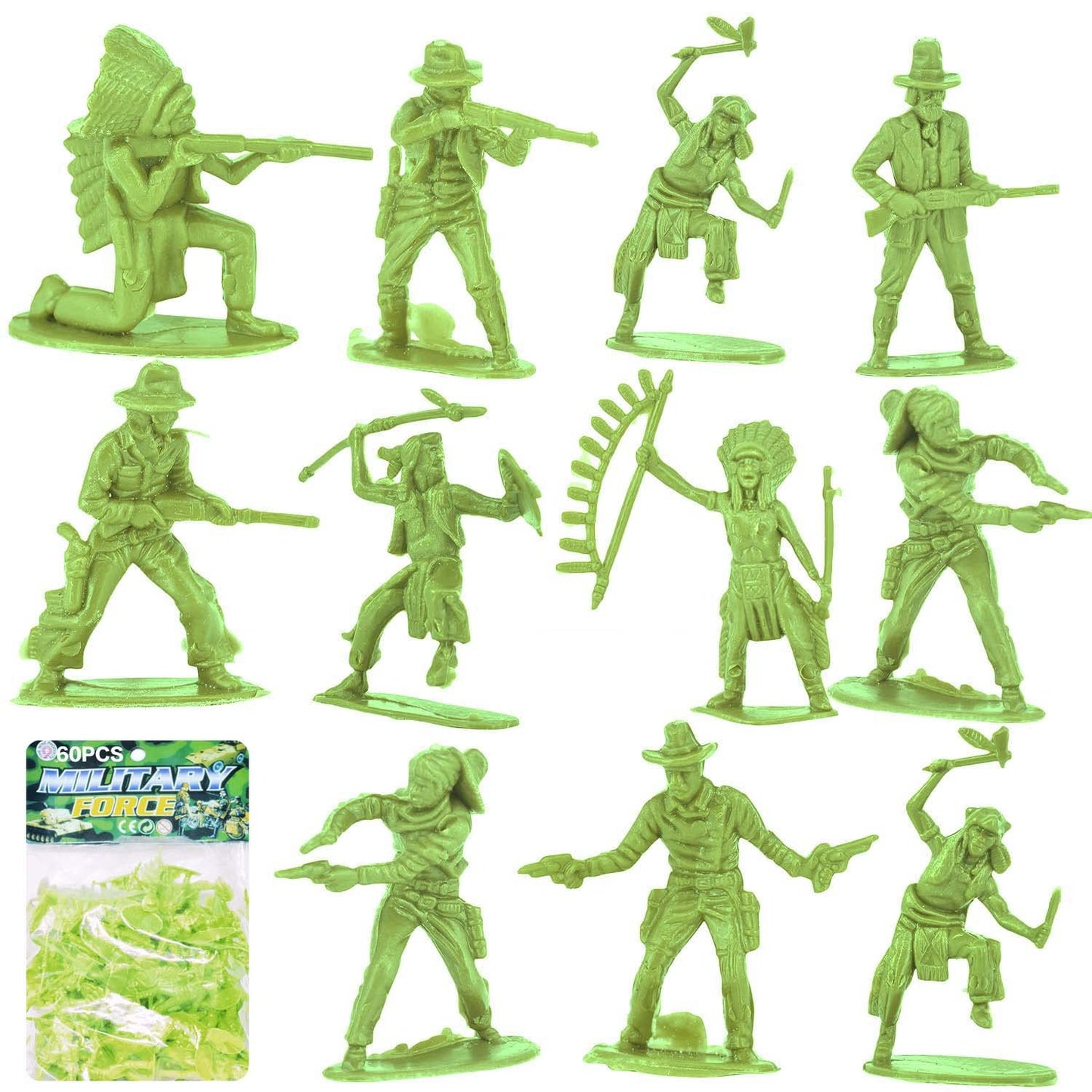 Lynkaye 60 Pcs Various Pose Cowboy Indian Toy Figunes For Kids Children Birthday,Native American Figures, Wild West Cowboy Minia