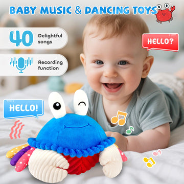Baby Toys 12-18 Months, Musical Crawling Crab Plush Toy - 40 Songs & Recording Feature, Dancing Walking Moving Bouncing Tummy Ti