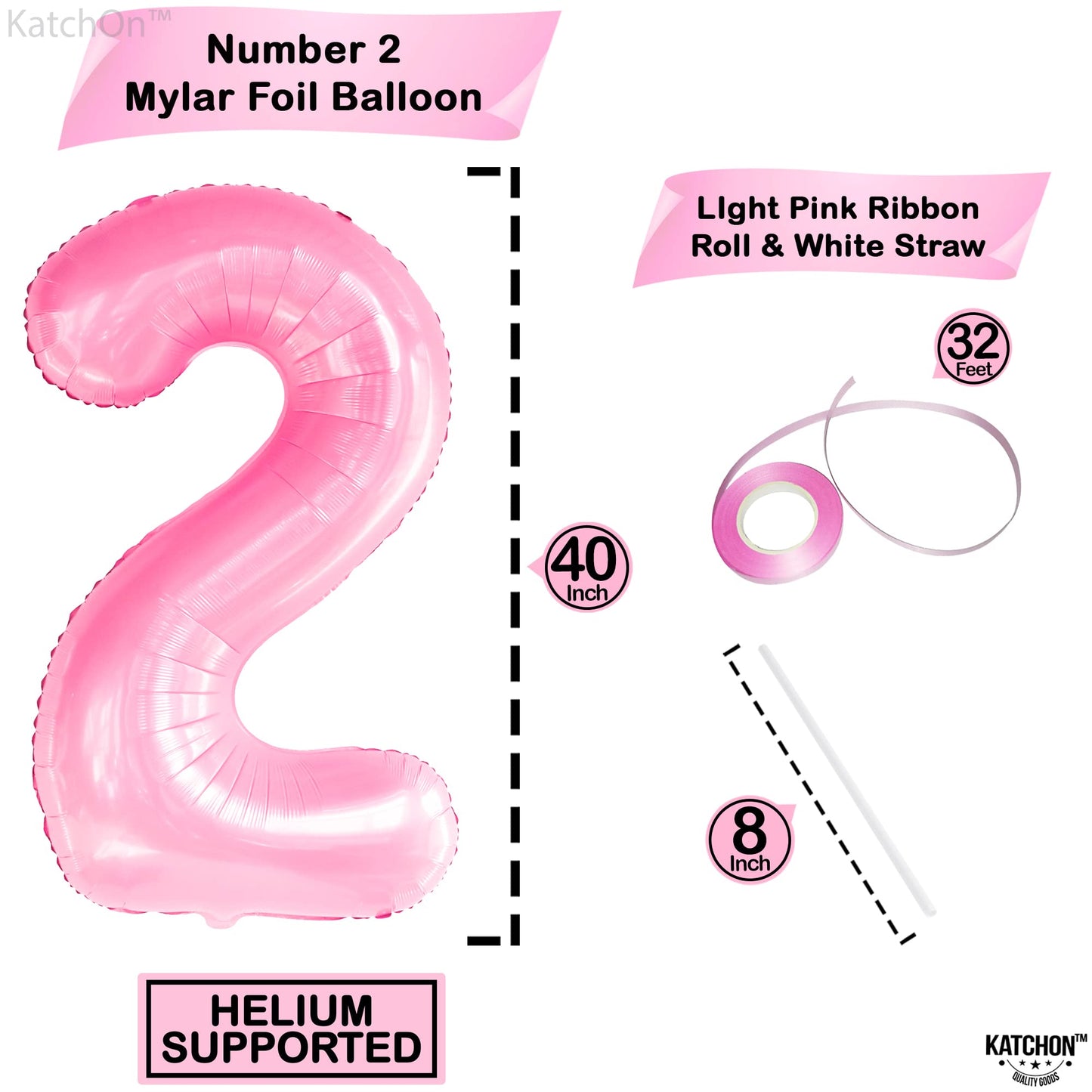 Katchon, Giant Pink Number 2 Balloon - 40 Inch, Two Balloon | Light Pink 2 Balloon Number | 2Nd Birthday Decorations For Girl | 2 Year Old Birthday Decorations Girl, Two Sweet Birthday Decorations