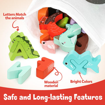 Cztcdp Wooden Alphabet Puzzle Abc Letter Animals Puzzles For Toddlers Montessori Sorting Blocks Board Preschool Matching Game Ji