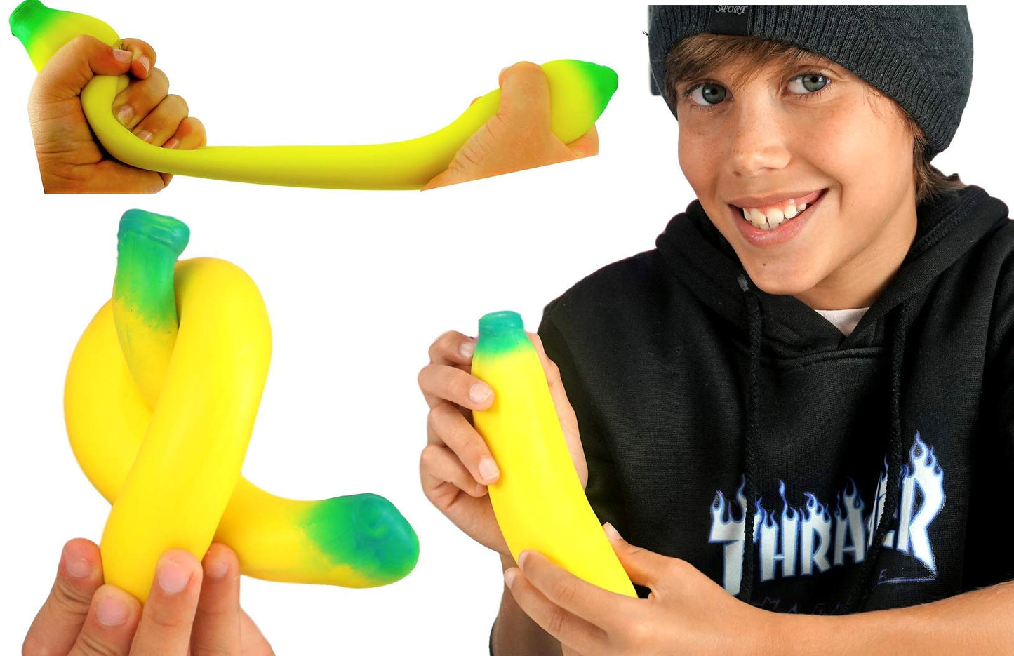 Ja-Ru Squeesh Yum Stretchy Banana Party Pack (20 Units) Stress Squeeze Relief Toys | Fruit Fidget Toy For Kids And Adults. Autis