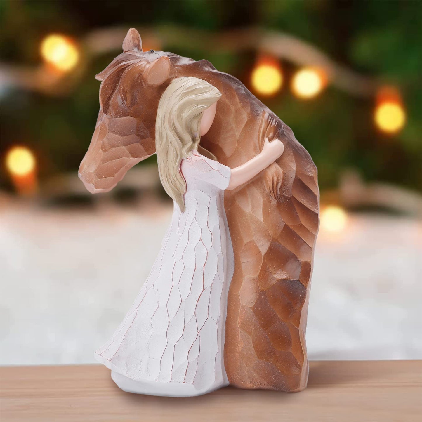Luckybunny Truly A Friend Guardian Angel Statues, Sculpted Hand-Painted Girl Embracing Horse Figurines, Horse Lover Gifts, Cowgirls Gifts, Horse Loss Remembrance Gifts, Birthday