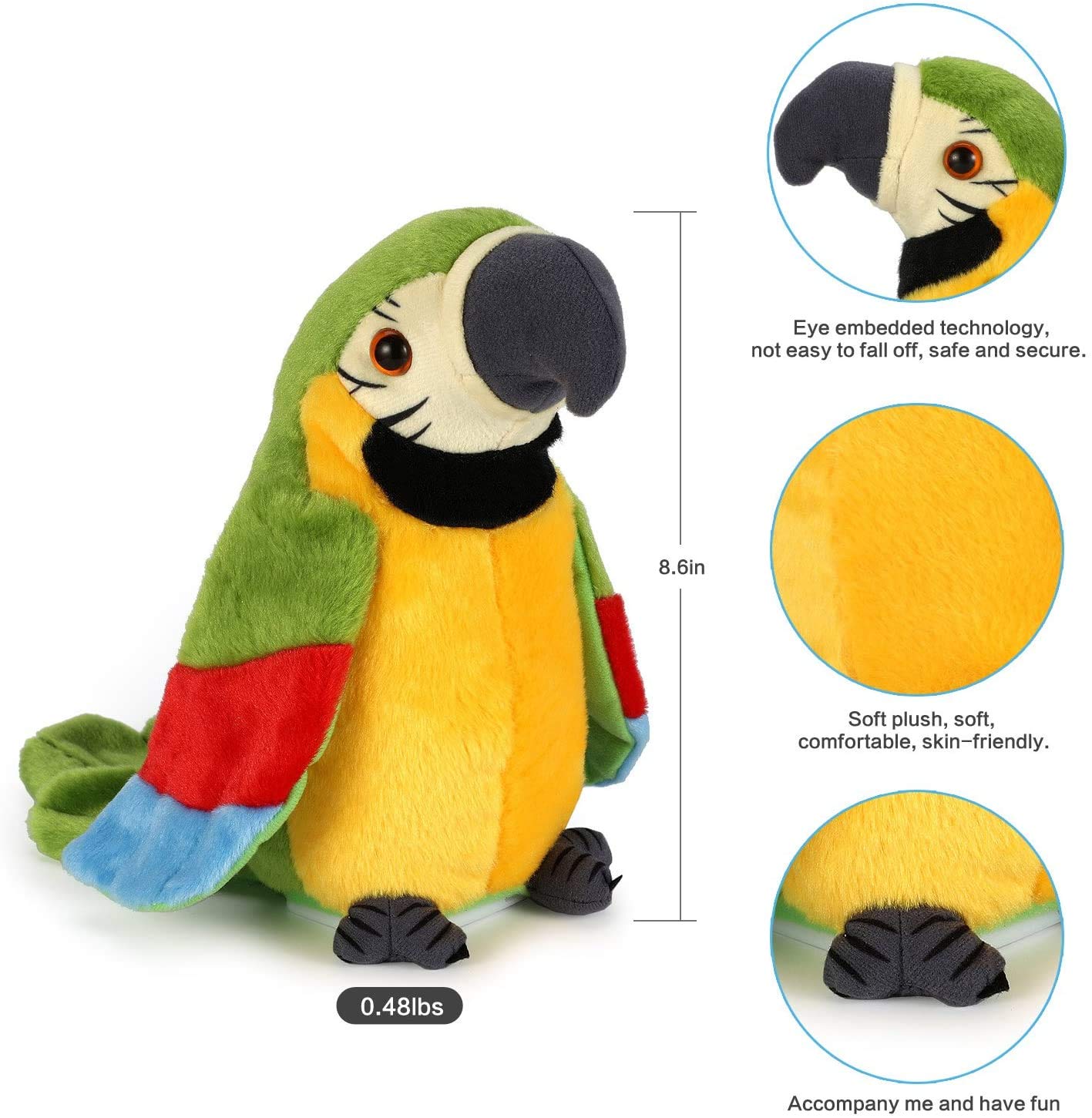 Talking Parrot Speaking Parrot Record Repeats Toy Talking Stuffed Animal Waving Wings Interactive Plush Toy Kid Birthday Gift