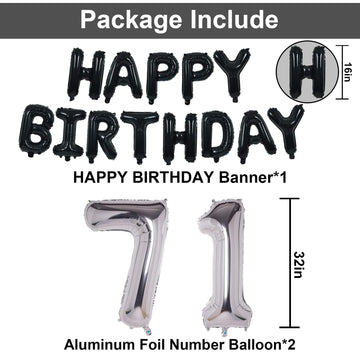 Naninuneno 71St Black Silver Birthday Party Decorations For Boys Girls, Happy 71 Birthday Party Supplies With Black Happy Birthd