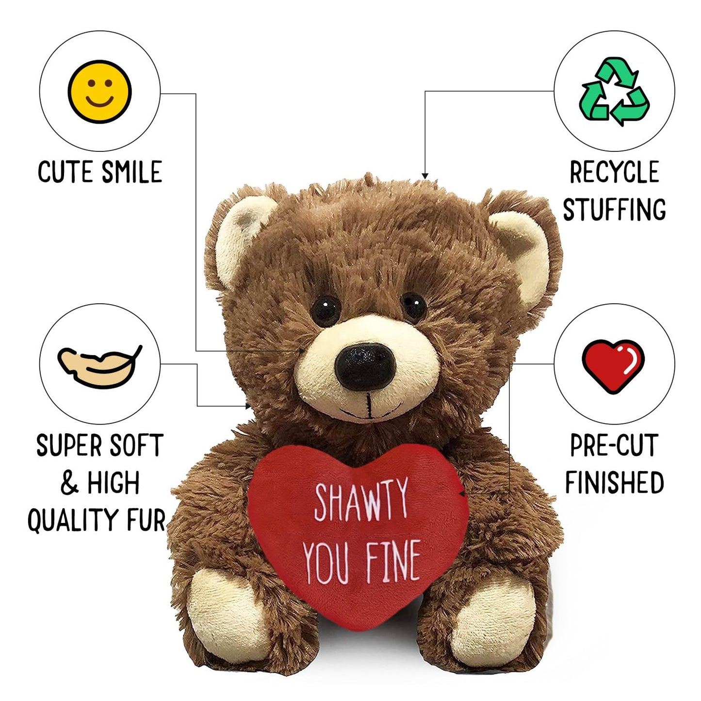 Witty Enterprise Shawty You Fine - 10'' Teddy Bear - Couples Gifts For Her Him - Funny Stuffed Animal For Girlfriend, Boyfriend,