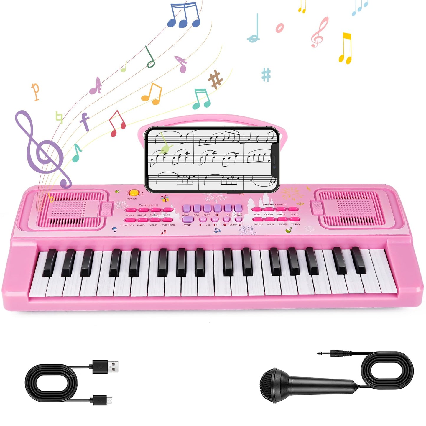 M Sanmersen Kids Piano Keyboard, 37 Keys Electronic Piano With Music Book Bracket, Musical Toy For Toddlers 1-8 Years, Christmas Birthday Gifts For Boys Girls, Pink