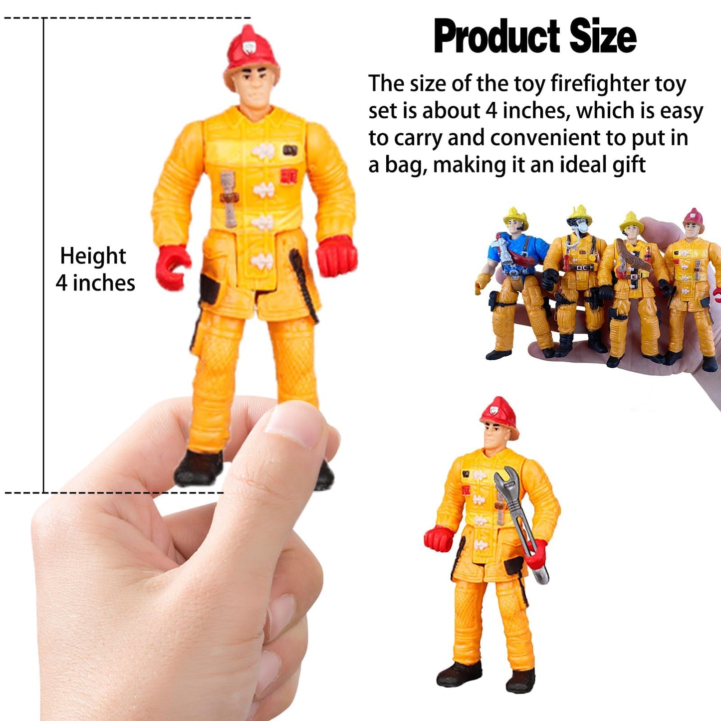 8 Pieces Firefighter Action Figures Fireman Figurines Toys with Tools for Party Decoration People Figures Playset for Kids & Tod