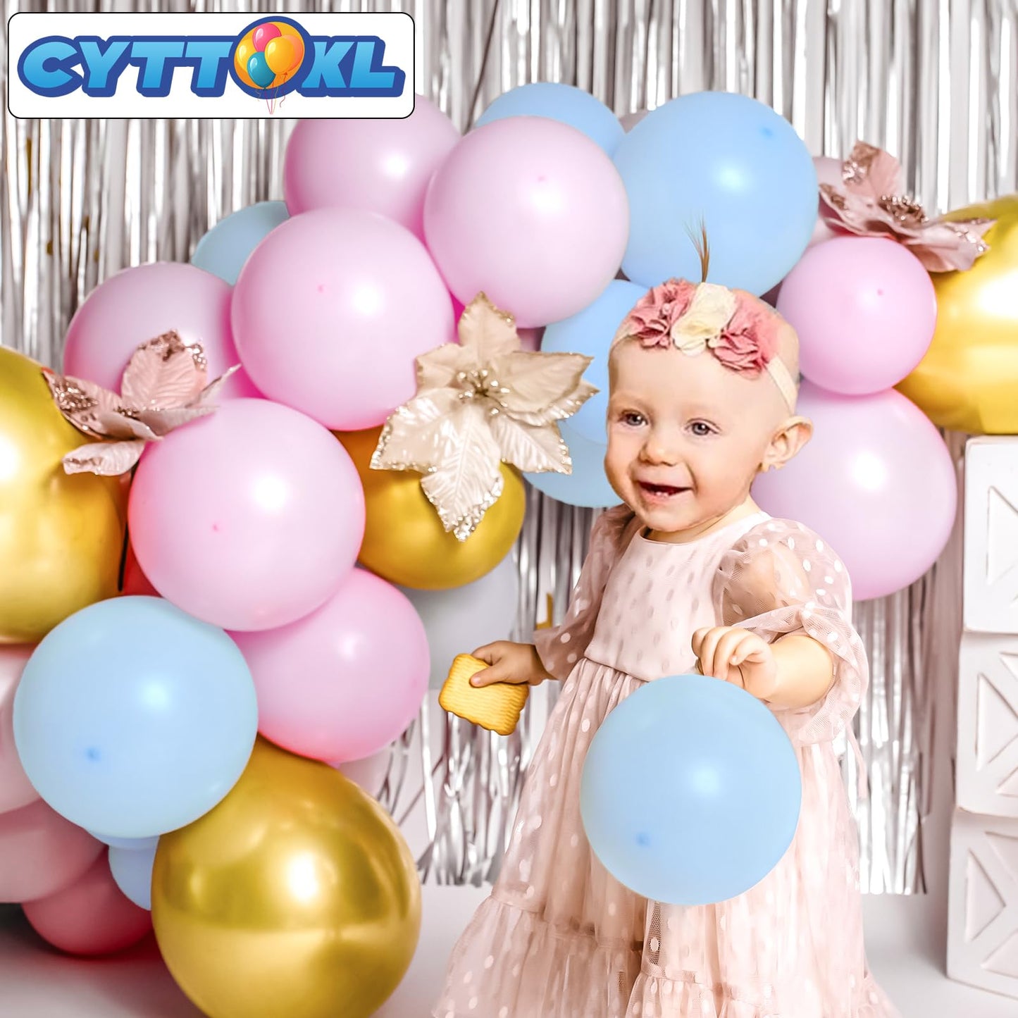 Cyttok Pink Blue And Gold Balloons 12 Inch 100 Pack Helium Balloons For Birthday Wedding Baby Shower Party Decorations