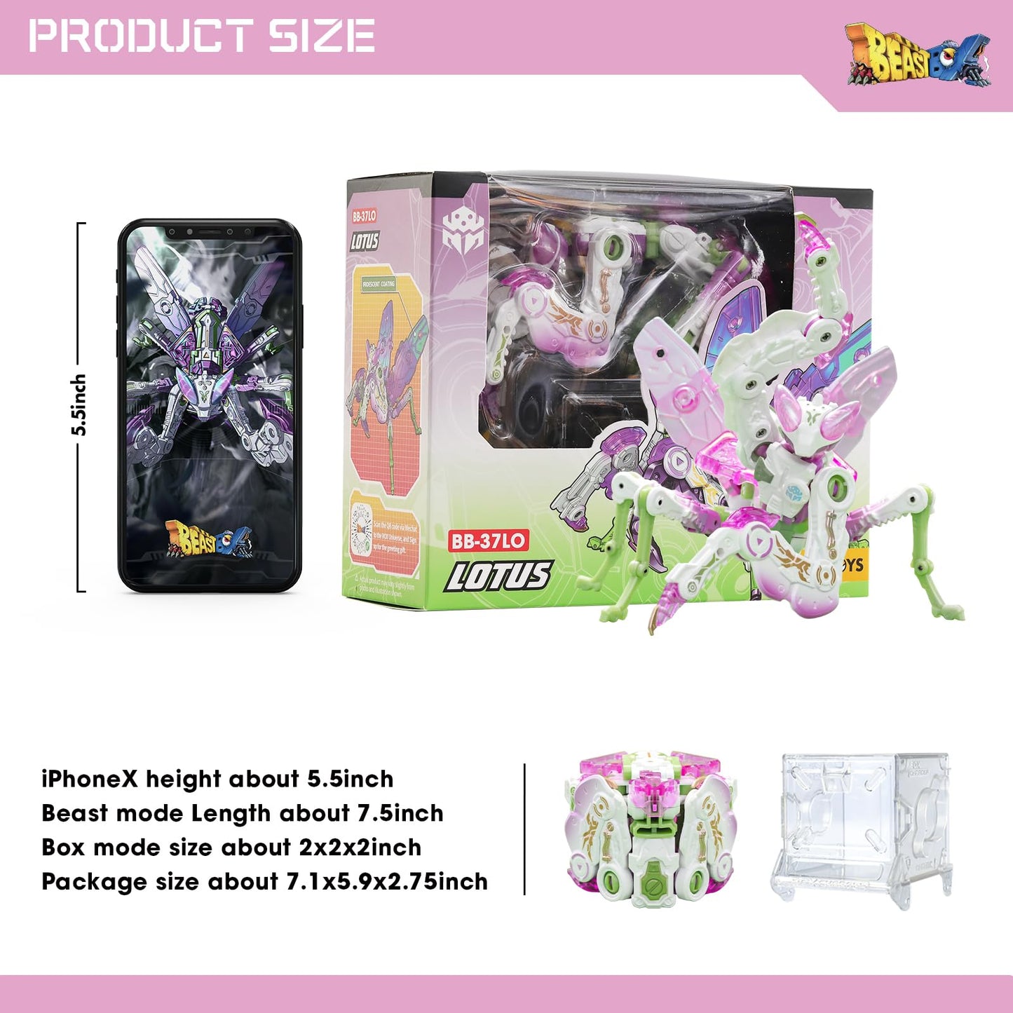 52TOYS BEASTBOX BB-37LO Lotus Deformation Toys Action Figure, Converting Toys in Mecha and Cube, Perfect Birthday Party Gift for