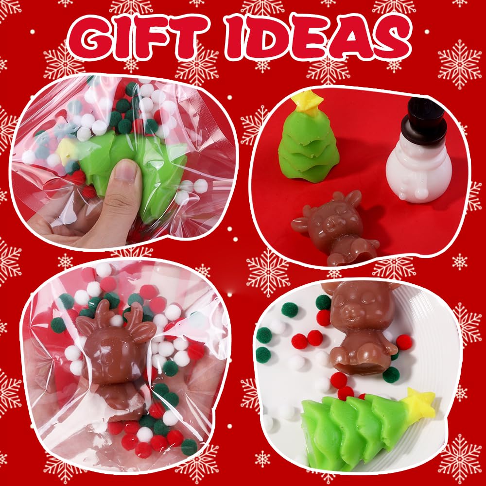 JOICEE Christmas Taba Squishy Kit DIY Xmas Squishy Making Kit 18OZ AB Liquid Silicone with Xmas Tree Stocking Snowman Reindeer Molds for Make Your Own Christmas Soft Squishies Party Favors Gifts