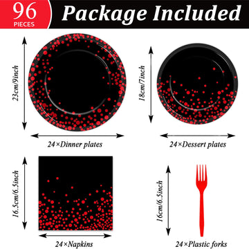 96 Pcs Black And Red Party Plates And Napkins Party Supplies Red Dot On Black Party Birthday Tableware Set Decorations Favors Fo