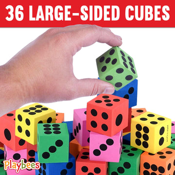 Playbees Big Foam Dice Set - 36-Pack, Jumbo, and Colorful Dice for Kids - Ideal for Boosting Math Skills, Great Gifts, and Party