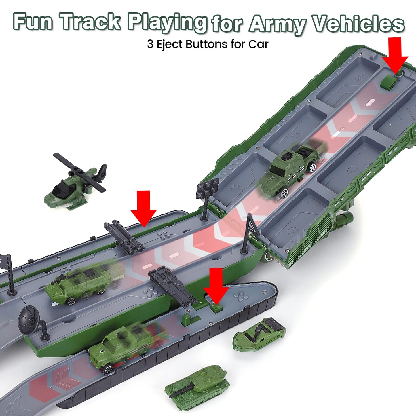 Tank Toys for 3 4 5 6 7 8 Year Old Boys - Army Toys Tank with 6PCS Alloy Die-Cast Army Vehicles, Kids Military Tank with Light,