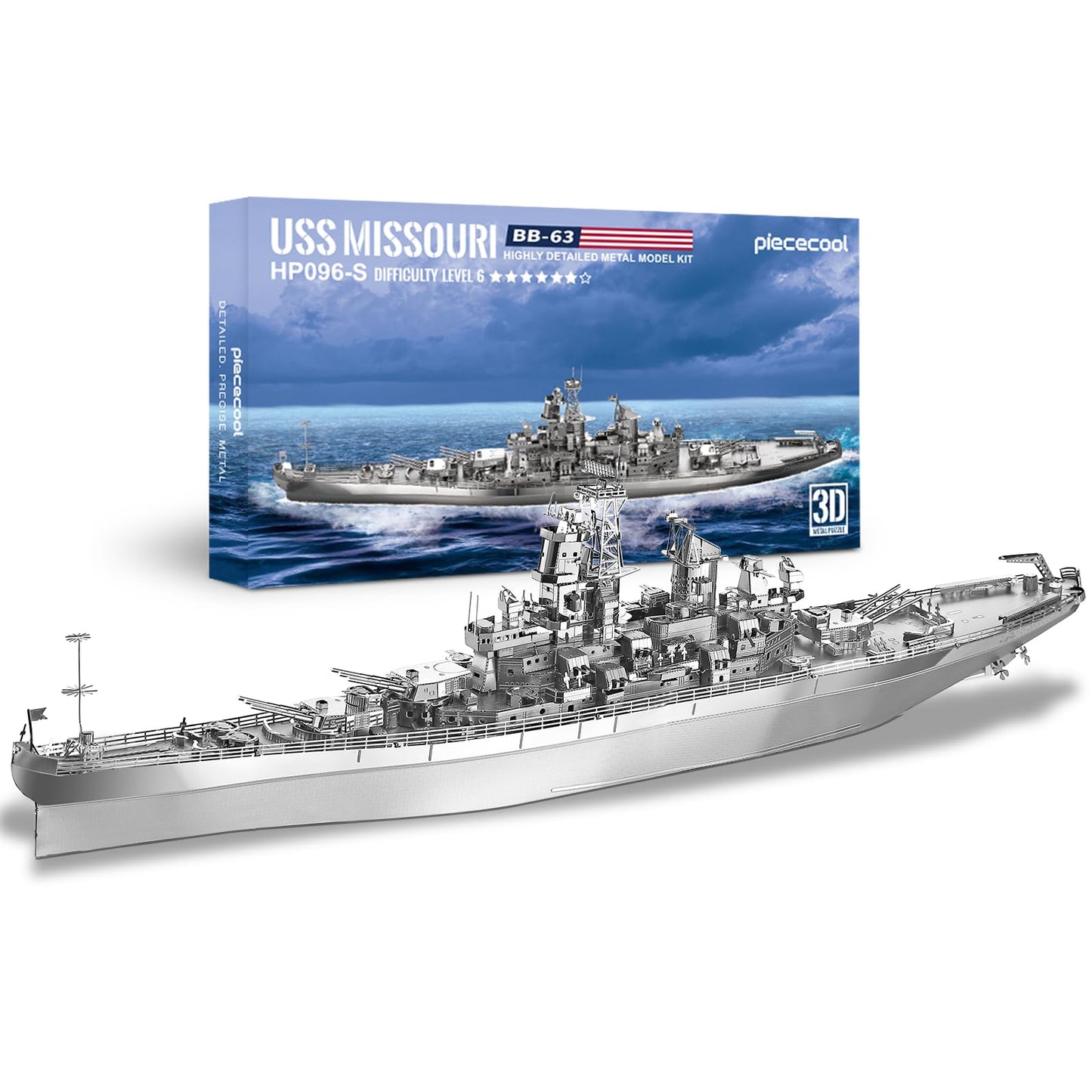 Piececool 3D Puzzles For Adults, Uss Missouri Battleship Metal Model Kits, Diy 3D Metal Puzzle For Teenagers Students Stress Relief, Aircraft Carrier Toy Gift For Boys Men, 155 Pcs