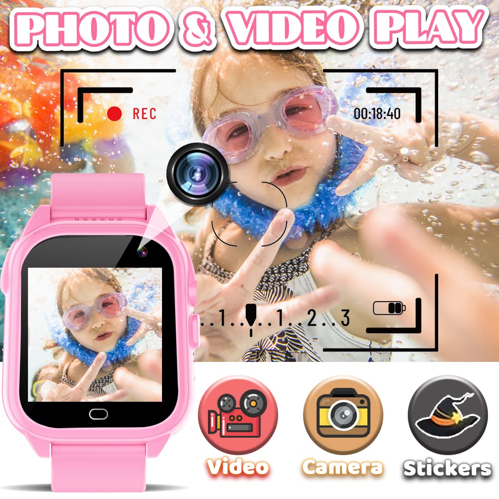 Kids Waterproof Smart Watch For Boys Girls Ages 3-12 Learning Toys With 26 Games Camera Video 1.44' Touchscreen Music Player Alarm Clock Flashlight Pedometer Toddler Watches Birthday Gifts