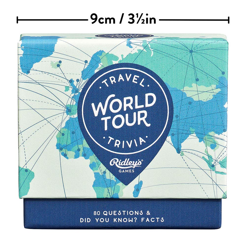 Ridley'S World Tour Travel Trivia Card Game – Trivia Game For Adults And Kids – 2+ Players – Includes 80 Questions And Bonus Facts – Fun Quiz Cards, Makes A Great Gift, 1 Ea