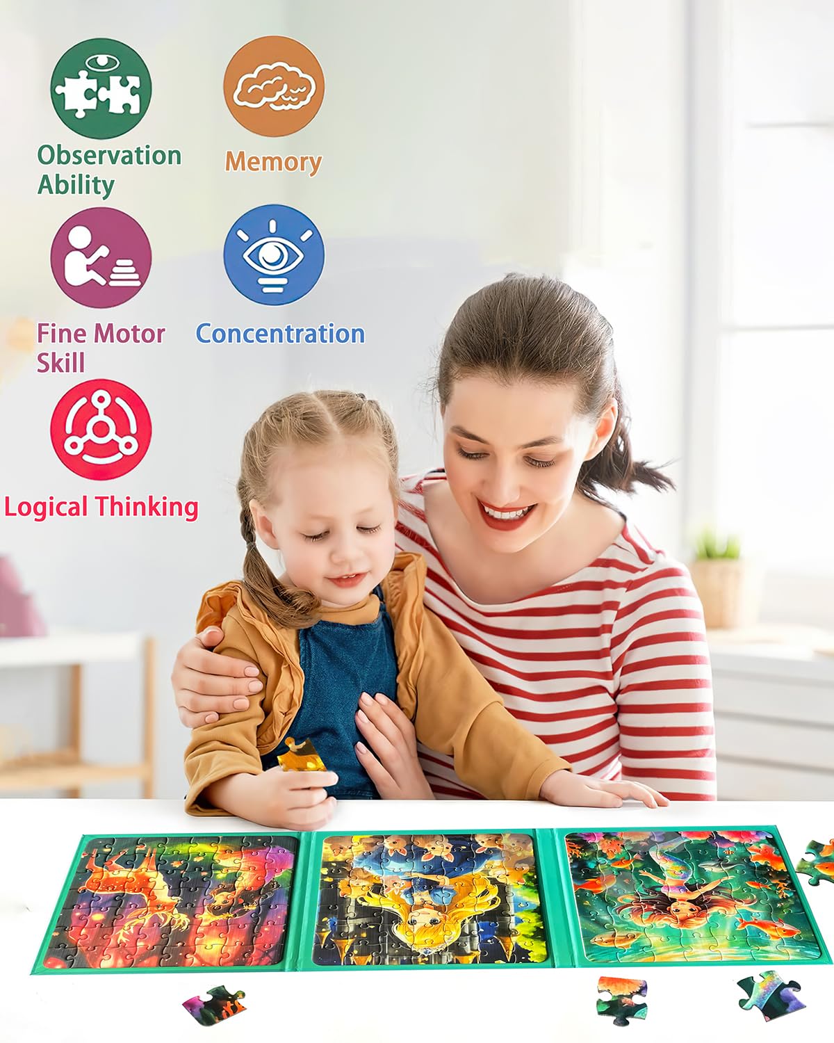 Magnetic Puzzles For Toddlers 4-6 Girls, Travel Puzzles For Kids Ages 3-5, 3 In 1 Dinosaurs Magnet Jigsaw Puzzle Book, Preschool