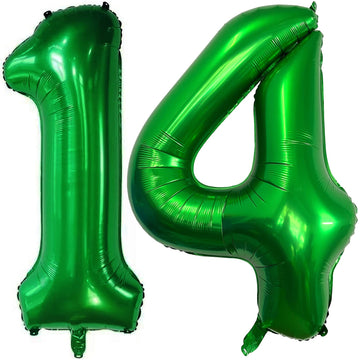 Number 14 Dark Green Balloons 40 Inch Giant Green 14 Numer Foil Helium Balloons For 14Th Green Birthday Party Supplies 41St Anni