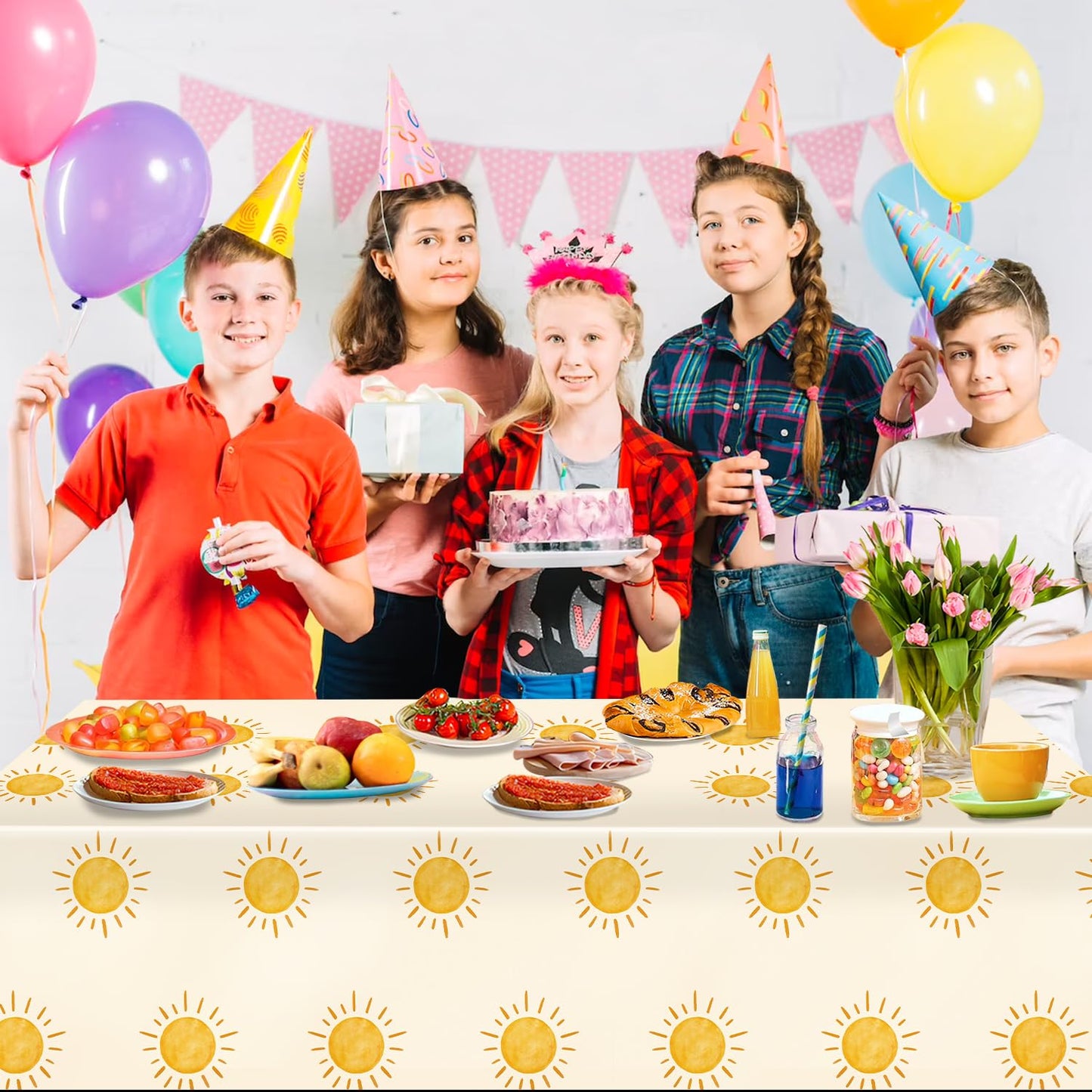 Oigco 3Pcs Boho Sun Birthday Party Tablecloths First Trip Around The Sun Party Decorations Disposable Plastic Table Covers Boho