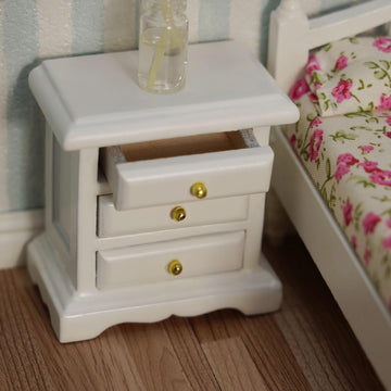 Miniature Bedside 1:12 Furniture Dollhouse Nightstand Bedroom Drawer Cabinet Model Accessories Mini House Scene Building Tableto