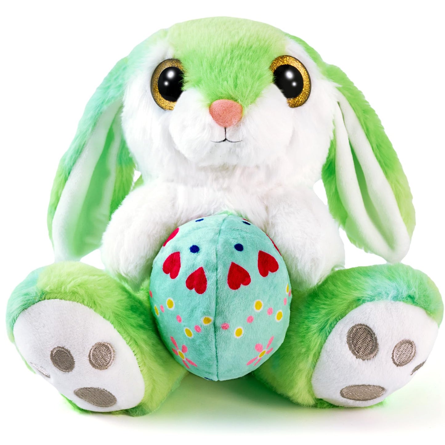 HO-EF Easter Bunny Stuffed Animal with Egg(Reversible), 8.5'' Plush Bunny with Floppy Ears, Sitting Rabbit Plush Toy Great Gift