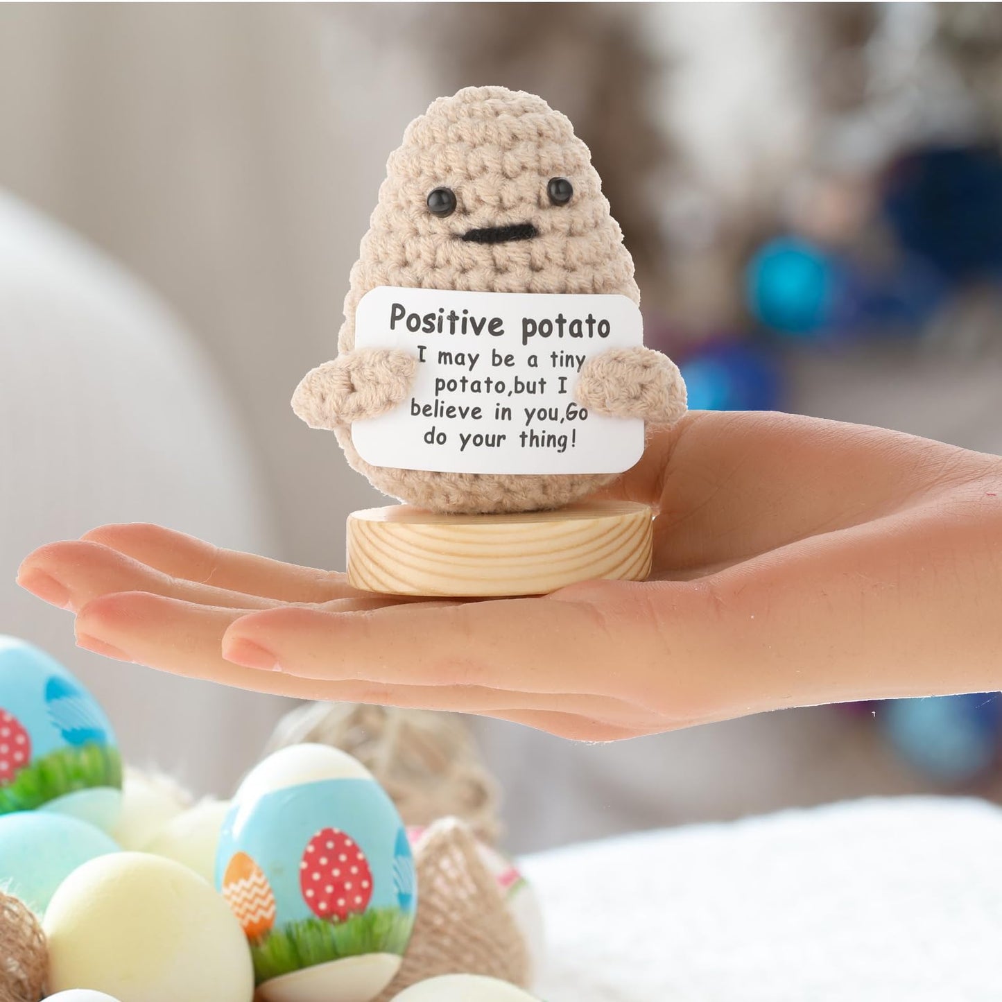 Grevosea Mini Funny Knitted Potato, 3 Inch Potato Doll Crochet With Base Cute Wool Funny Knitted Doll With Active Card Cheer Up For Christmas Birthday Friends Party Decoration Encouragement