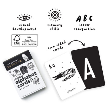 Wee Gallery Educational Flashcards For Babies, Black And White Animal Alphabet Learning Cards, Double Sided, Ideal For Visual Stimulation, Cognitive Development In Babies And Toddlers