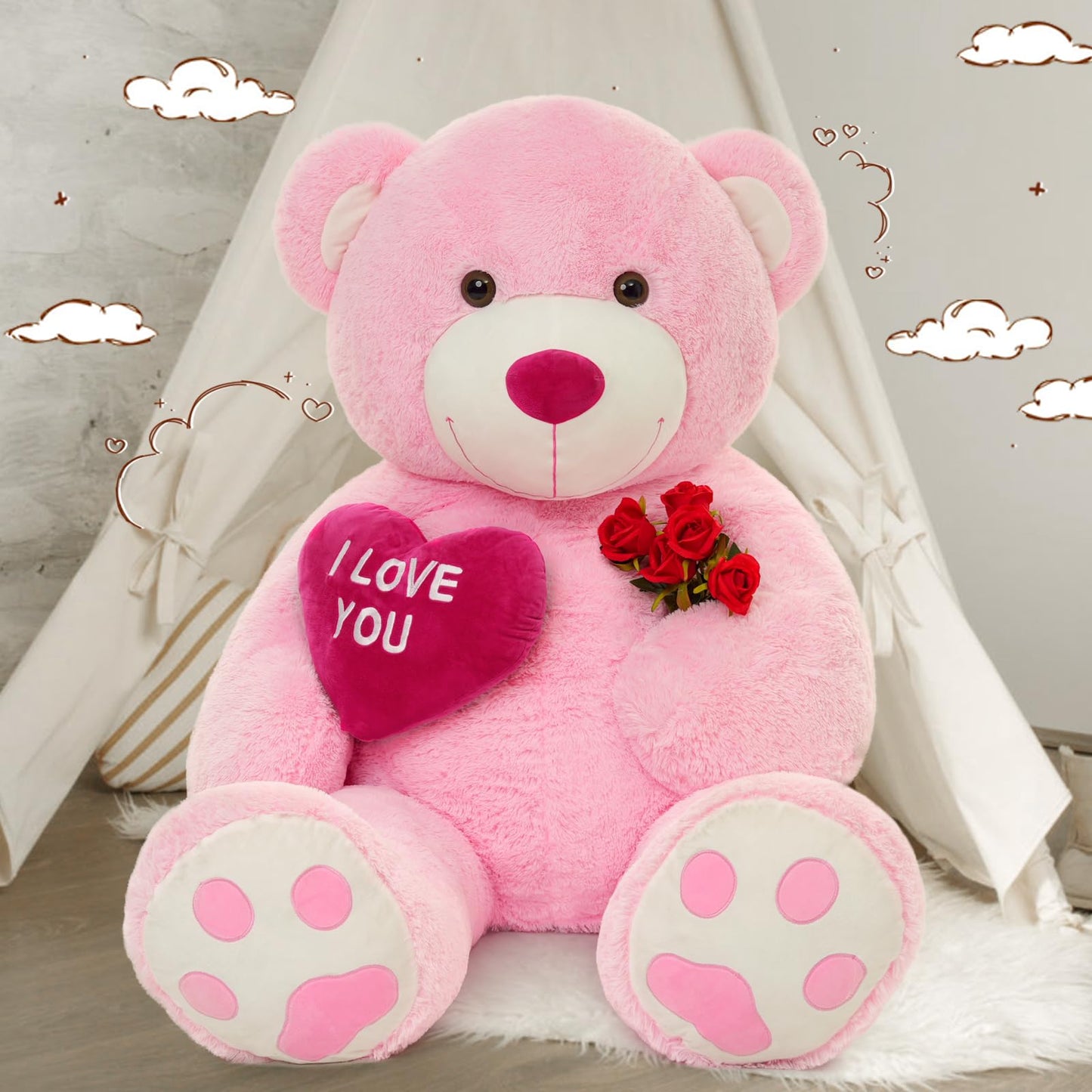 Maogolan Giant Teddy Bear 6 Feet- I Love You Red Heart Big Pink Teddy Bear Stuffed Animal - Huge Valentines Teddy Bear For Girlfriend,Boyfriend,Wife,Lover - Anniversary, Birthday