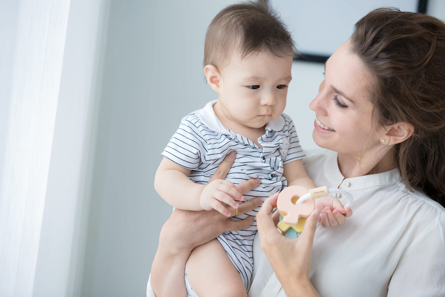 Plantoys Wooden Key Rattle And Teether Toy (5251) | Pastel Color Collection | Sustainably Made From Rubberwood And Non-Toxic Pai