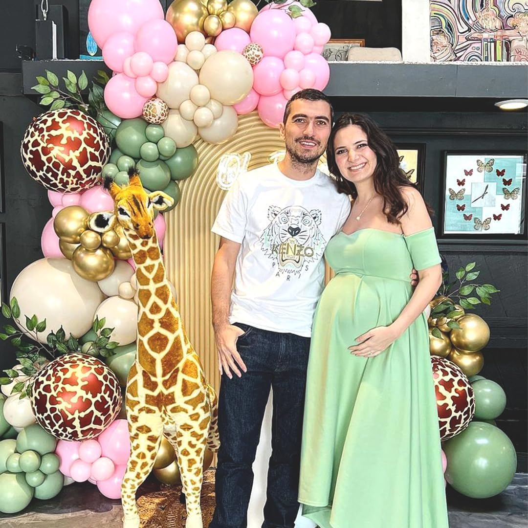 Pink And Green Balloons, 60Pcs Sage Green Pink Party Balloons, 12Inch Olive Green Pastel Pink Balloons Metallic Gold Confetti Ba