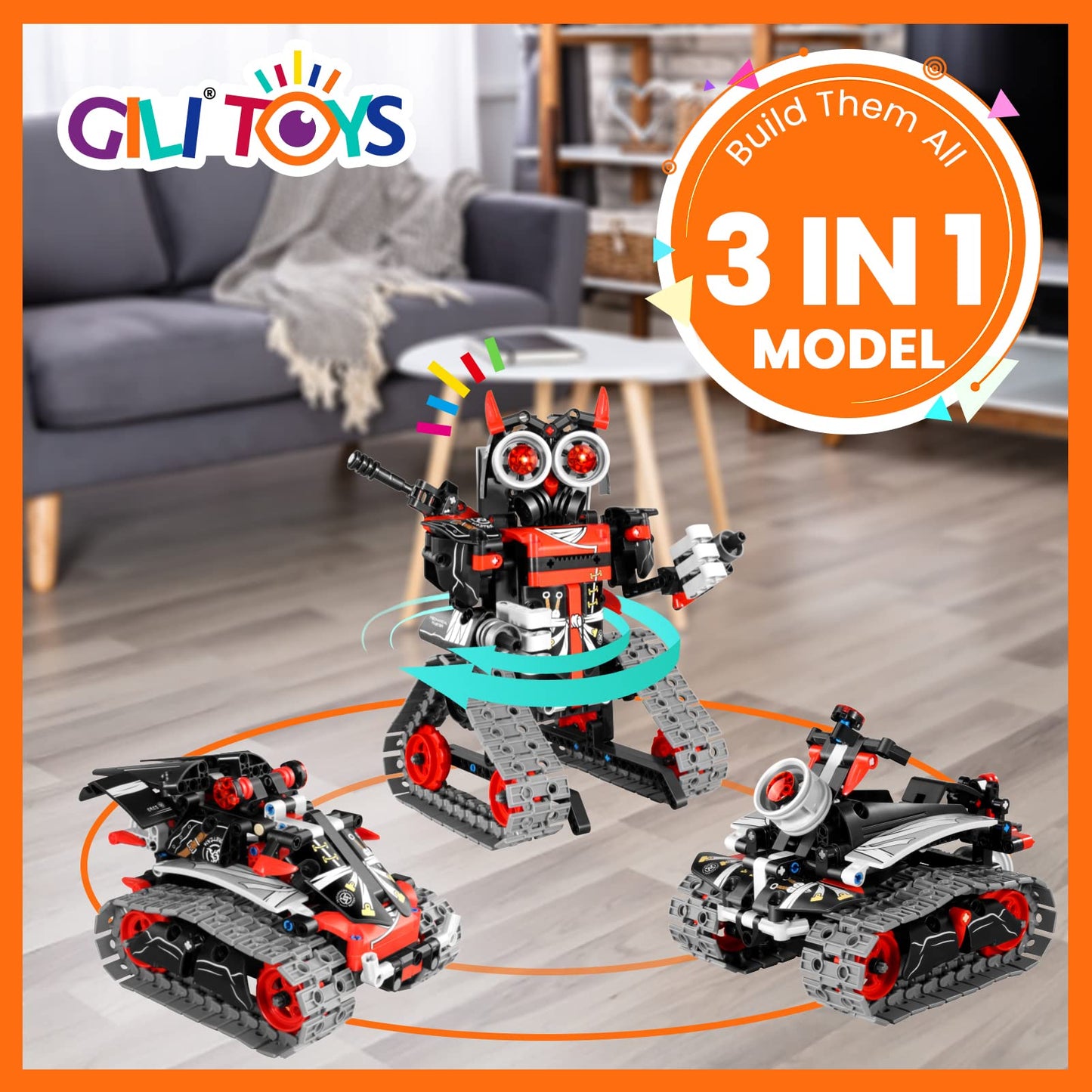 GILI Robot Building Remote Control Gift STEM Building Kit for Boys 8-12 - 3 in 1 Educational Toys for 6 7 8 9 10 11 12 + Year Ol