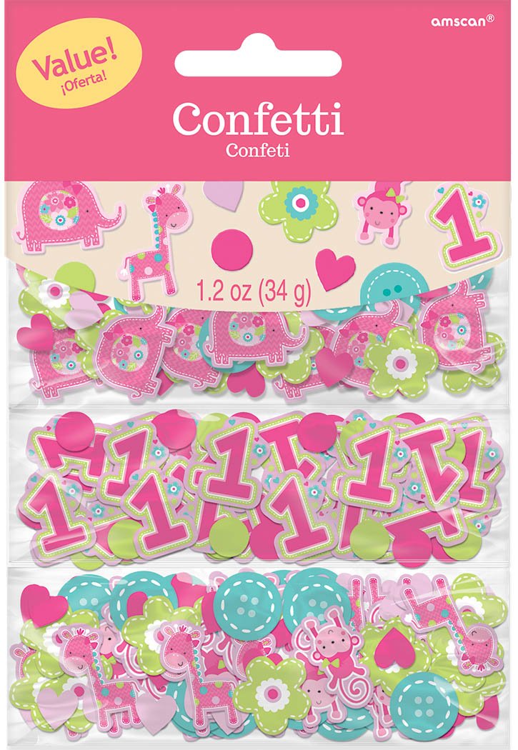 amscan One Wild Girl 1st Birthday Value Party Confetti, Small, Pink/Green/Blue