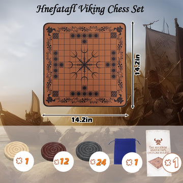 HNEFATAFL: Viking Chess Board Game Authentic Traditional Two-Player Strategy Board Game Travel Games with Chessboard. A Leather Game Board+37 Pieces+A Game Strategy+2 Plush Storage Bags