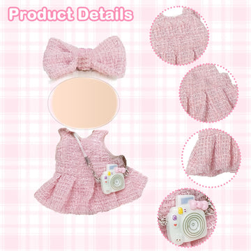 Carreuty 3 Pcs Handmade Clothes and Accessories for 17 cm Dolls Including 1 Skirt 1 Bow Hair Clip 1 Shoulder Bag enhanced Stylish Doll Clothes Replacement Present for Girls (NO Doll) Pink