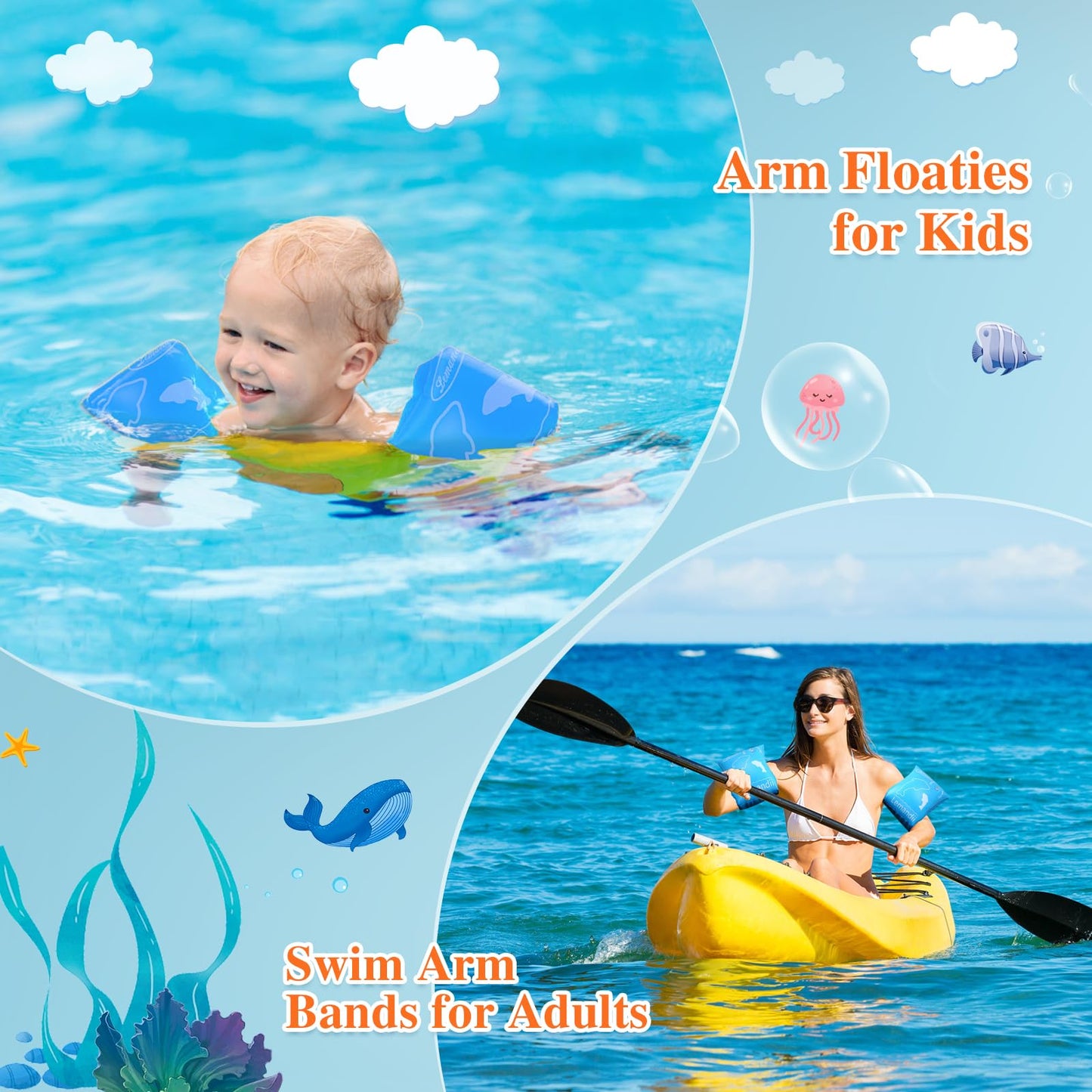 Wowelife Arm Floaties Inflatable Swim Arm Bands Floater Sleeves Swimming Rings Tube Armlets For Kids Toddlers And Adults (Blue-Large)