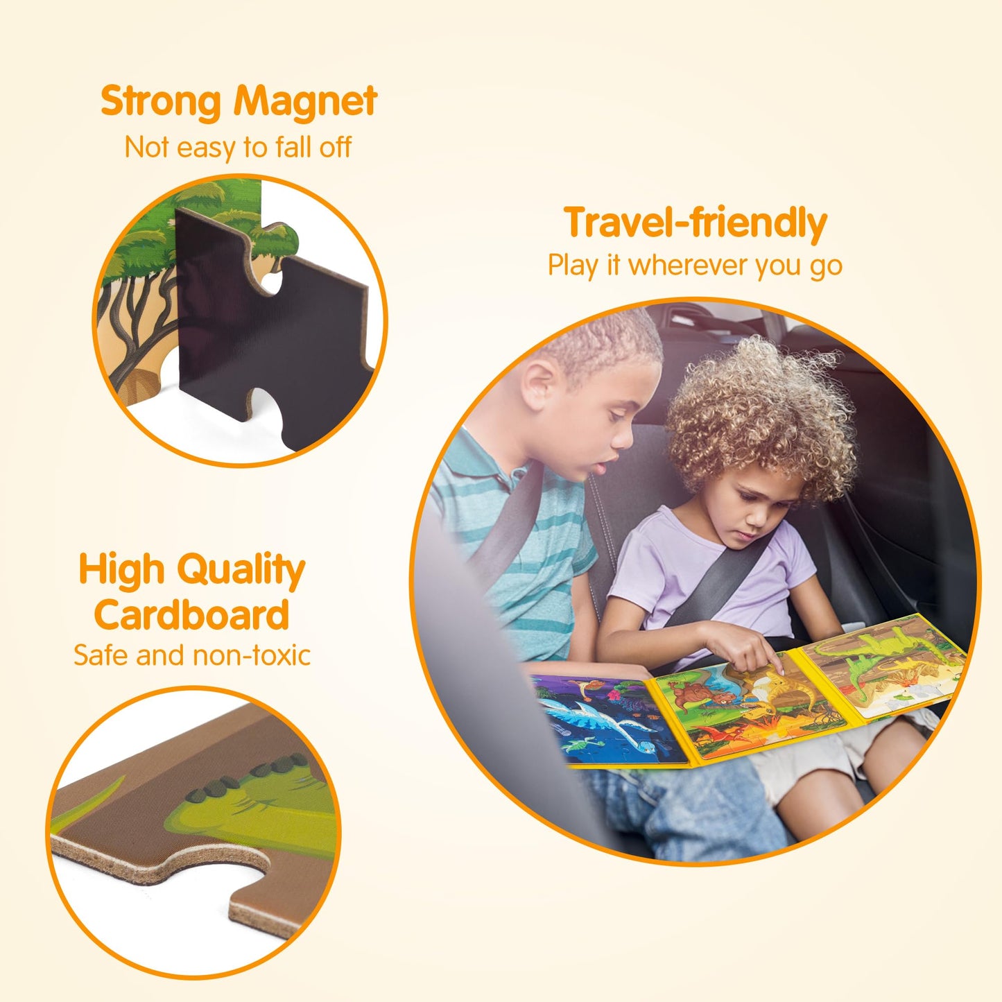 Synarry Magnetic Dinosaur Puzzles For Kids Ages 3-5, 20 Pieces Puzzles For Toddlers 2-4, Children Travel Activity Toys Games Gifts For Kids Boys Girls Ages 3 4 5 In Car Airplane Magnet For Road Trip