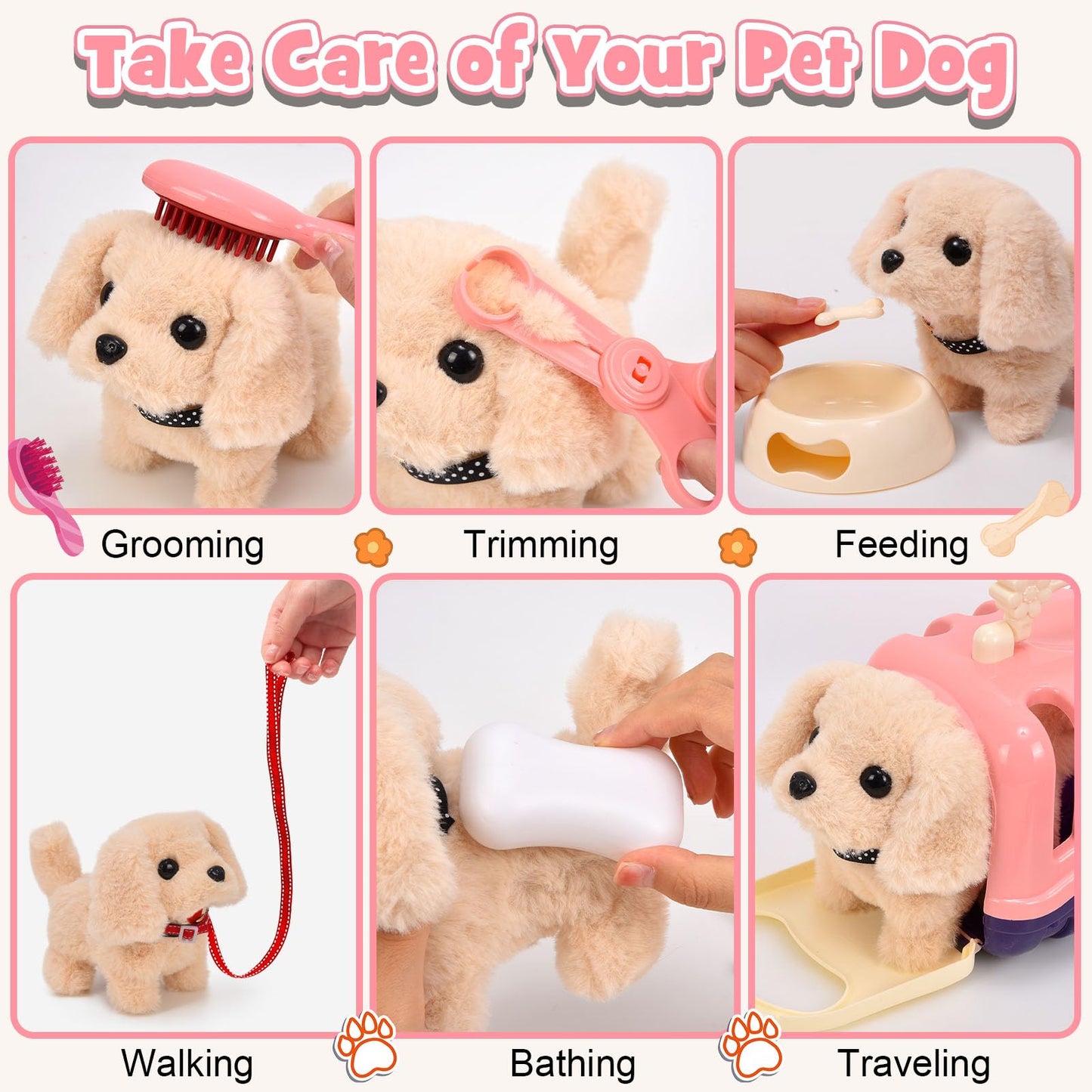 G.C 13Pcs Dog Toys For Kids Girls, Walking Barking Electronic Interactive Stuffed Dog Plush With Carrier & Accessories Toys Pretend Play Puppy Pet Care Playset, Gifts For Little Girls 3 4 5 6 Year Old