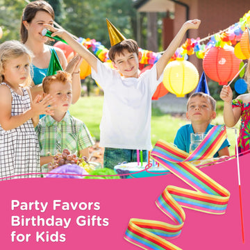 Hiunicorn 12Pcs Rainbow Party Favors Dance Ribbons For Kids Circus Carnival Rhythmic Gymnastics Birthday Party Decoration Supplies, Ribbon Baton Twirling Sticks Silks Streamers Wands For Girls