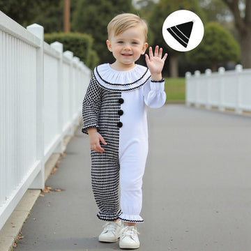 Aiwpstoin Toddler Baby Clown Costume Boy Girl Funny Halloween Outfit Contrast Color Long Sleeve Jumpsuit with Hat (White, 18-24
