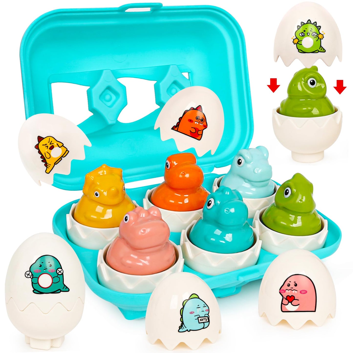 Fqkiomy Dinosaur Toys,Egg Toy For Toddlers 1-3,Montessori Sensory Early Educational Learning Shape Matching & Sorting Games Fine